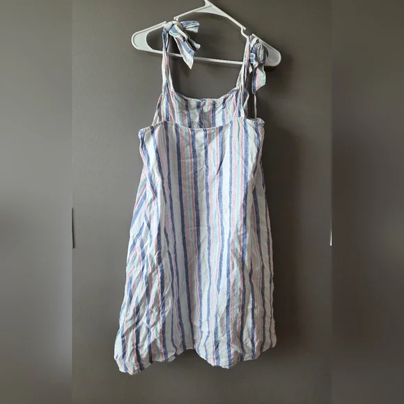 Crown & Ivy Linen Striped Tank Dress White/Pink/Blue Womens Size XL - Picture 2 of 5